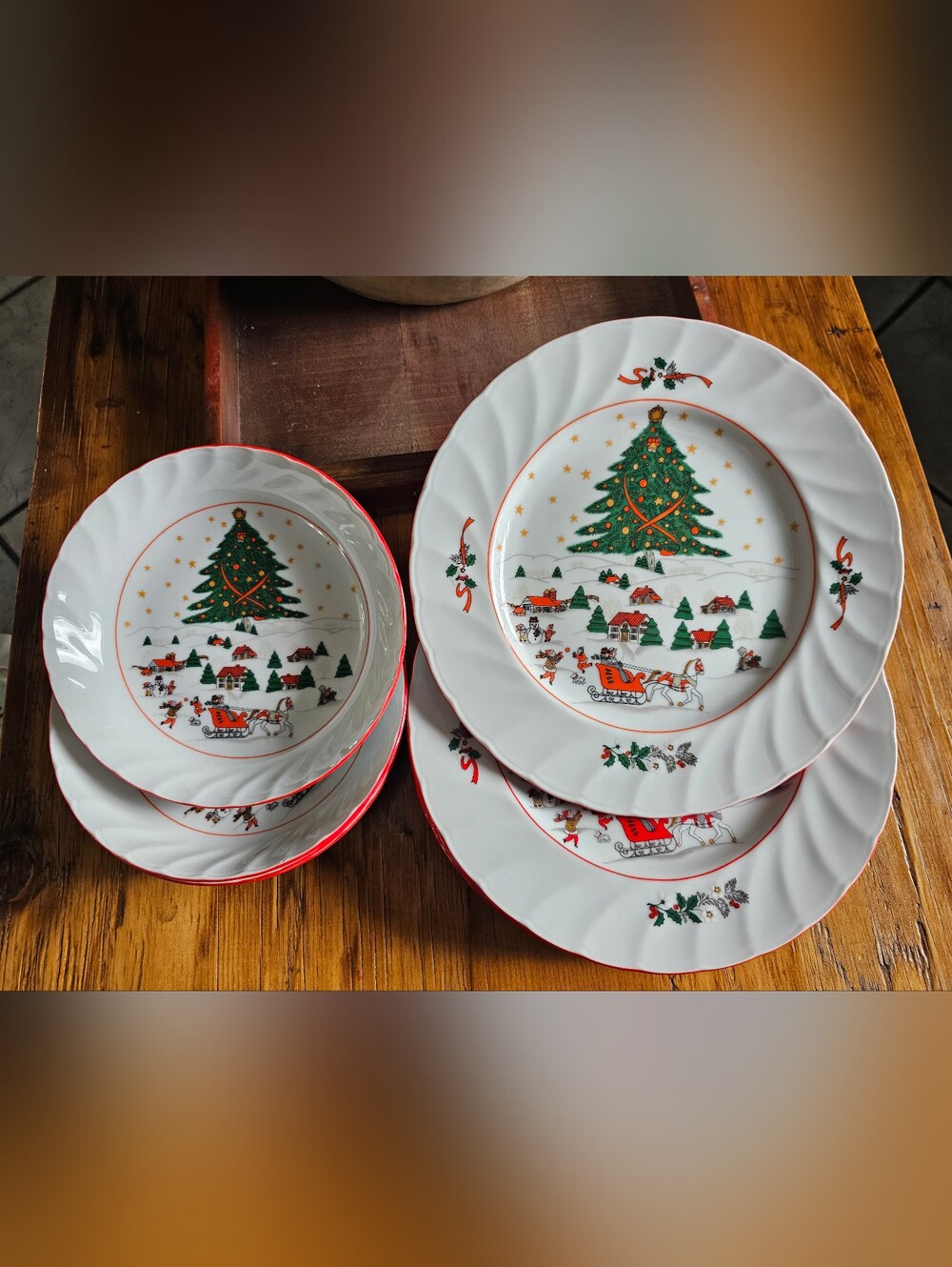 Vintage Kopin CHRISTMAS PLEASURE Dinner Plate (4) and Bowl (4) set